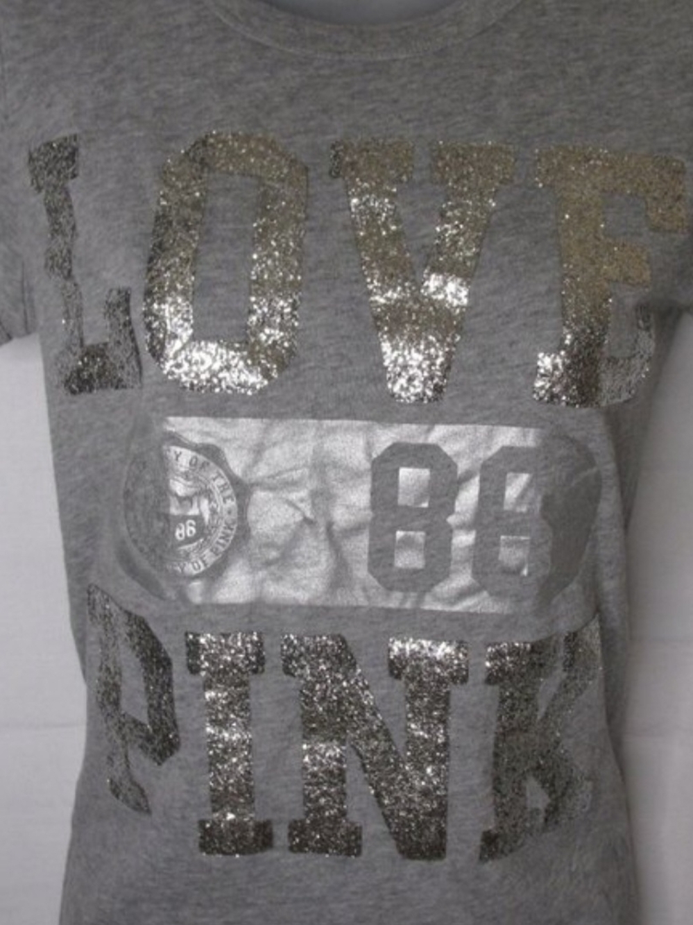 Victoria's Secret Gray Short-Sleeve Tee with Silver Glitter LOVE PINK